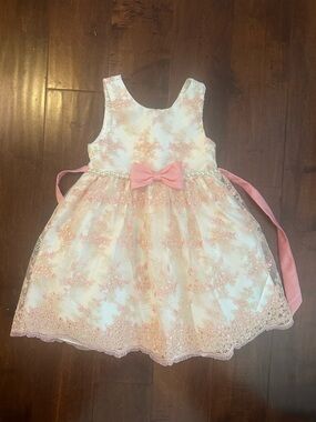 American Princess Ivory and Light Pink Lace Dress with Bow